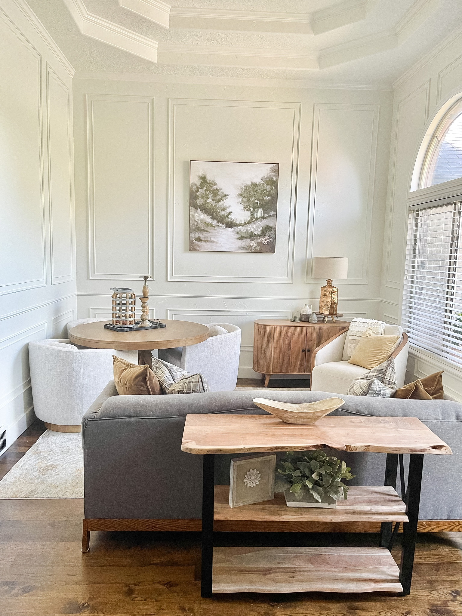 DIY picture frame mounding at my mom’s house! Doesn’t it look stunning? 

For trim we found some we liked at our local hardware store, and used Sherwin Williams primer (Envirolak). 

Check out my blog post for step-by-step instructions!

#sittingroom #livingroom #accentwall #familyroom #homerenovation 

#LTKfamily #LTKFind #LTKhome