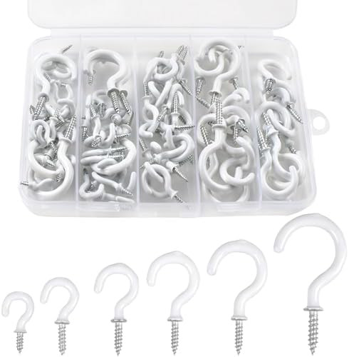 Romeda 90 Pcs White Ceiling Hooks kit, 6 Sizes Vinyl Coated Screw-in Plant, Kitchen, Cup, Ceiling... | Amazon (US)