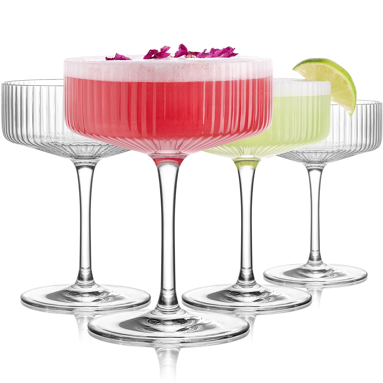 LUNA & MANTHA Coupe Glasses Set of 4, 10oz Crystal Ribbed Martini Glasses, Vintage Cocktail Glass... | Amazon (US)