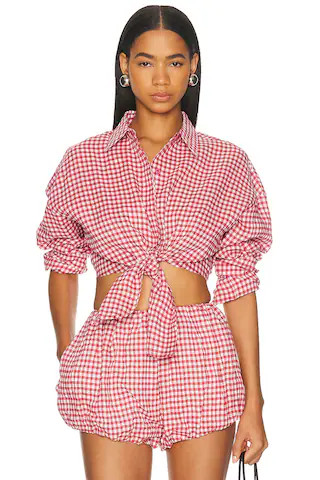 AEXAE Linen Shirt Tie Top in Red | FWRD 