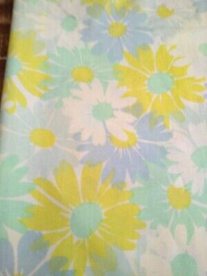 vintage TWIN SIZE FLAT SHEET blue gray green yellow Pequot flower power floral | eBay US