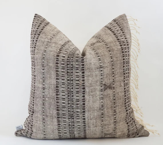 ARYA || 20x20 Vintage Indian Wool Pillow Cover Brown and Cream Modern Farmhouse Bhujodi Pillow Mo... | Etsy (US)