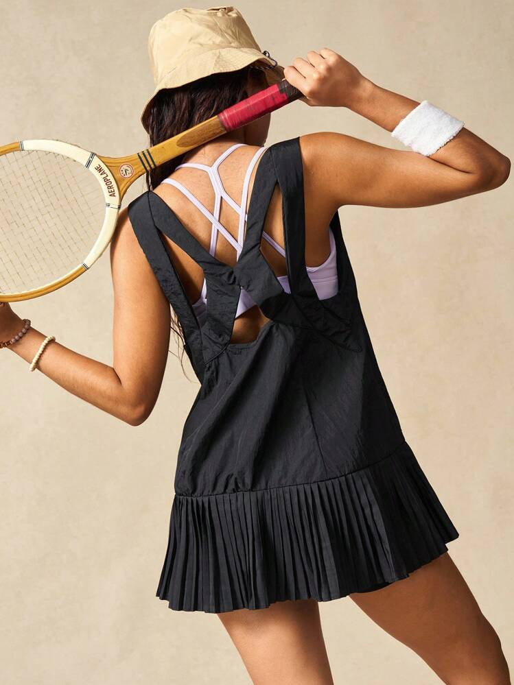VARSIVA Women's Sleeveless Solid Color Pleated Hem Sportswear Dress | SHEIN
