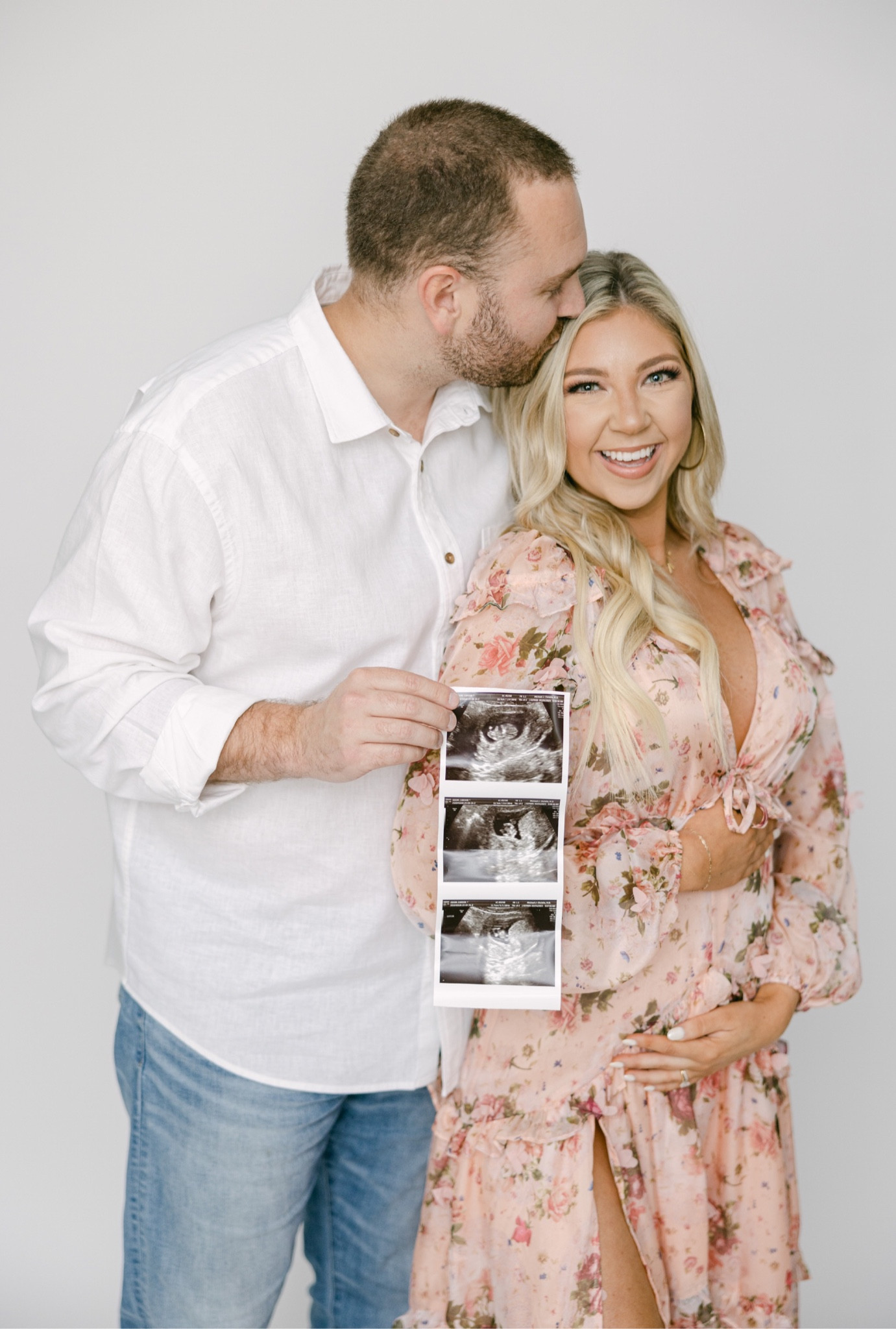 Pregnancy announcement. 17 weeks pregnant. 
Wearing a size XS in dress. 

#LTKbump #LTKfamily #LTKbaby