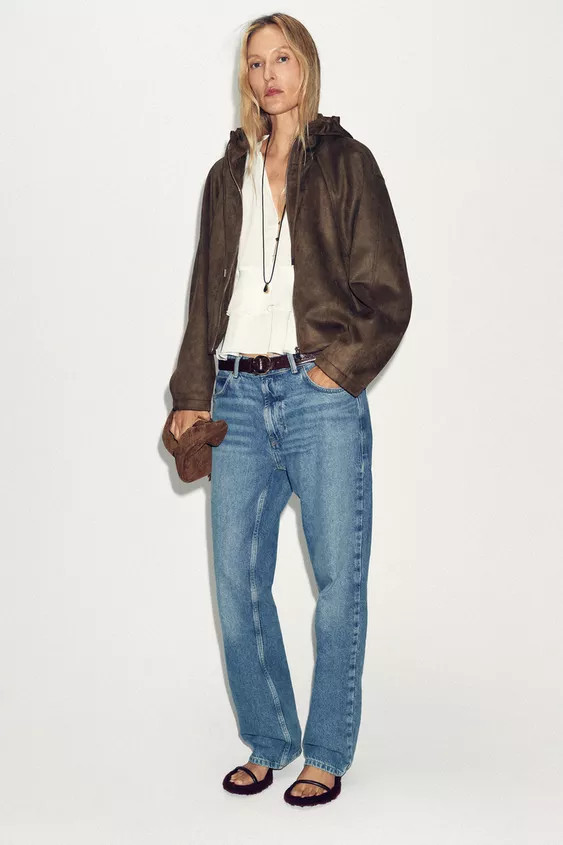 FAUX SUEDE HOODED BOMBER JACKET | Zara US