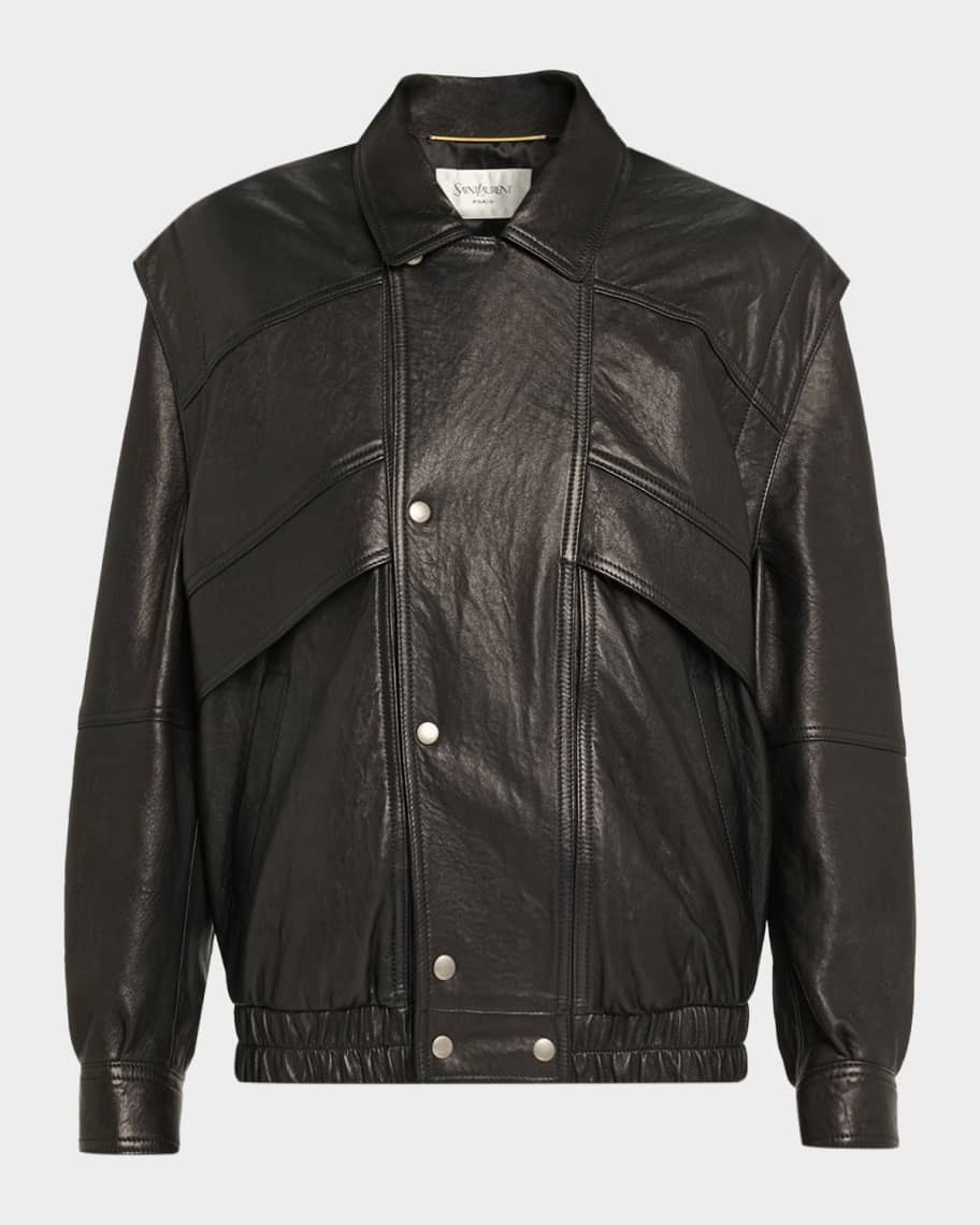 Saint Laurent Leather Bomber Jacket | Neiman Marcus