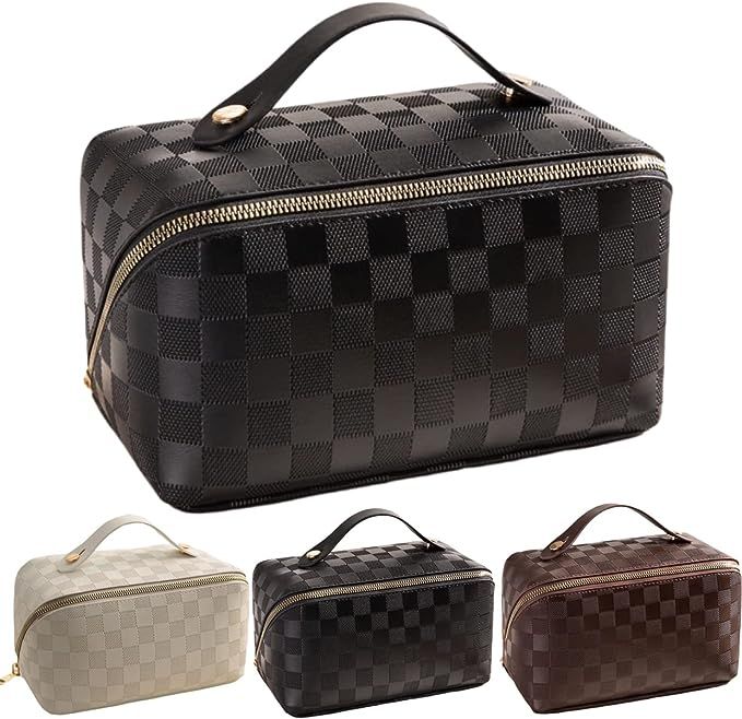 BIVIZKU Large Portable Makeup Bag Portable Travel Cosmetic Bag Opens Flat for Women Girls Gift Ma... | Amazon (US)