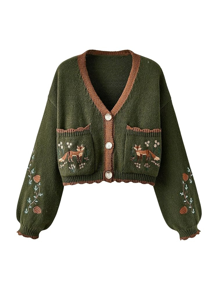 Women's 2025 Floral Embroidery Cardigan Cottage Core Boho Cardigans Vintage Western Cropped Sweat... | Amazon (US)