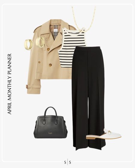 Monthly outfit planner: APRIL: Spring transitional looks | trouser pant, striped tank, cropped trench coat, mules

Workwear, office attire, dressy casual

See the entire calendar on thesarahstories.com ✨ 

#LTKworkwear #LTKstyletip