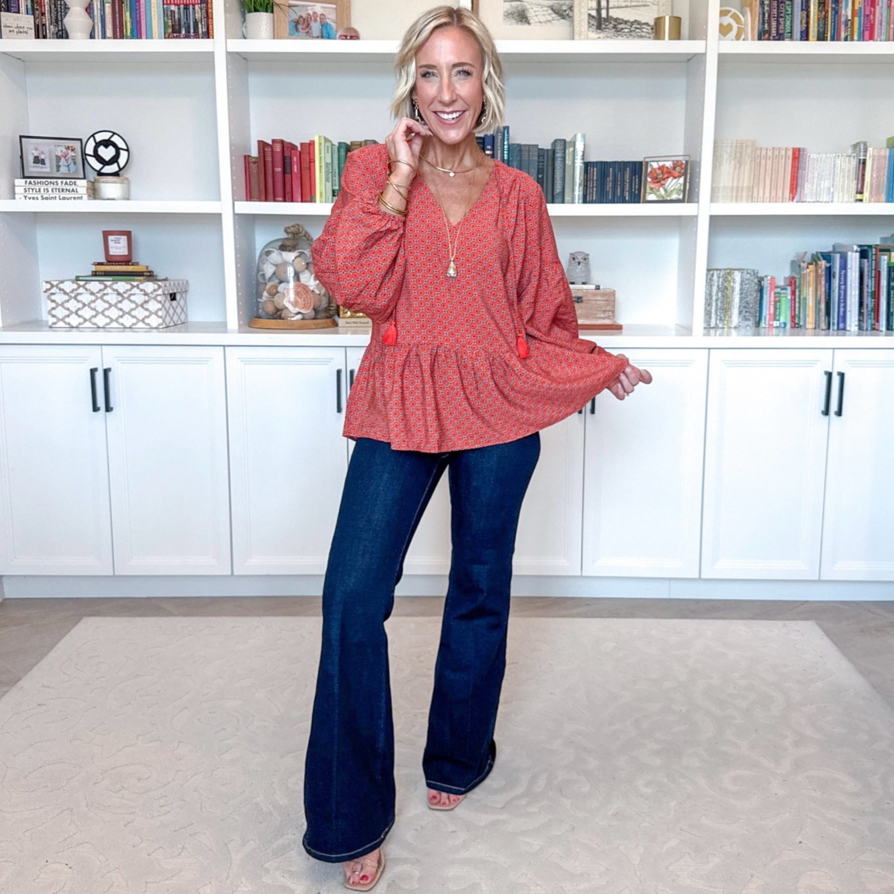 #WalmartPartner - new arrivals - all under $28. @Walmart #walmartstyle : Gathered Yoke Blouse w/ Long Sleeves - size XS. $19.98. 4 colors. * High Rise Flare Jeans - size 0 (tight). $26.98. 2 washes.

#LTKSeasonal #LTKOver40 #LTKPetite