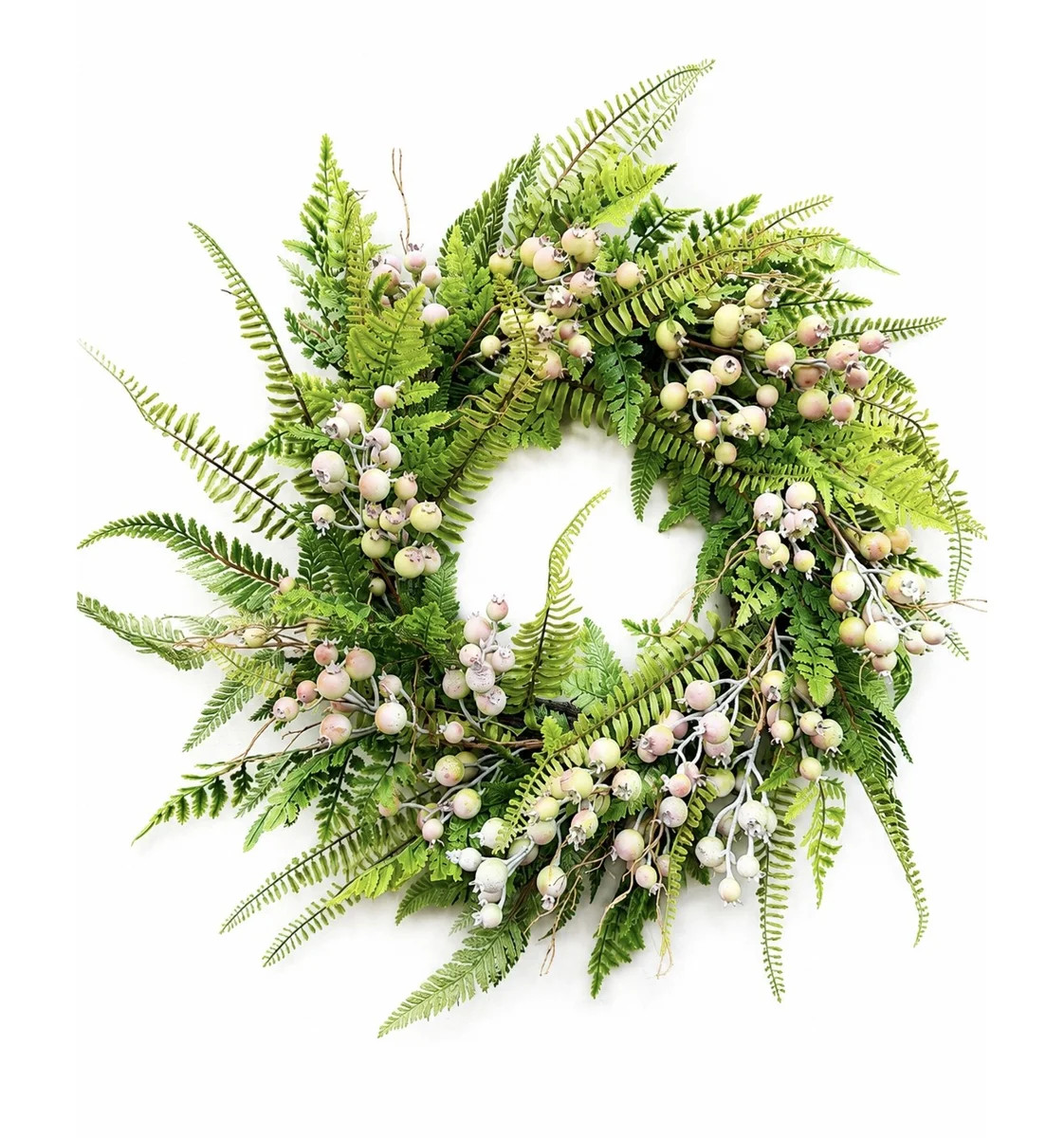 24" Real Touch Artificial Cluster Berry Greenery Fern Leaf Front Door Wreath, Farmhouse All Seaso... | Wayfair North America