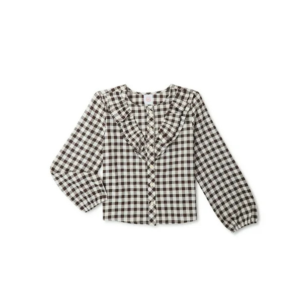 Wonder Nation Girls Long Sleeve Ruffle Top, Sizes 4-18 & Plus - Walmart.com | Walmart (US)
