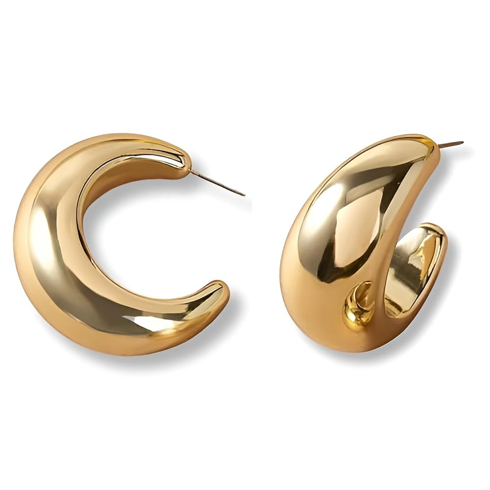 14k Gold Plated Hoop Earrings for Women - Chunky, Trendy, Lightweight, Hypoallergenic Statement G... | Amazon (US)