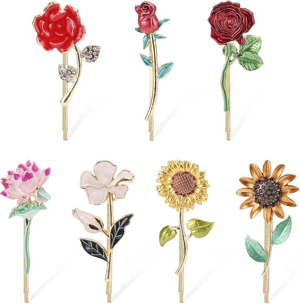 Flower Bobby Pins 7 Pcs Blonde Metal Hair Barrettes Party Wedding Hair Accessories for Women Ladi... | Amazon (US)