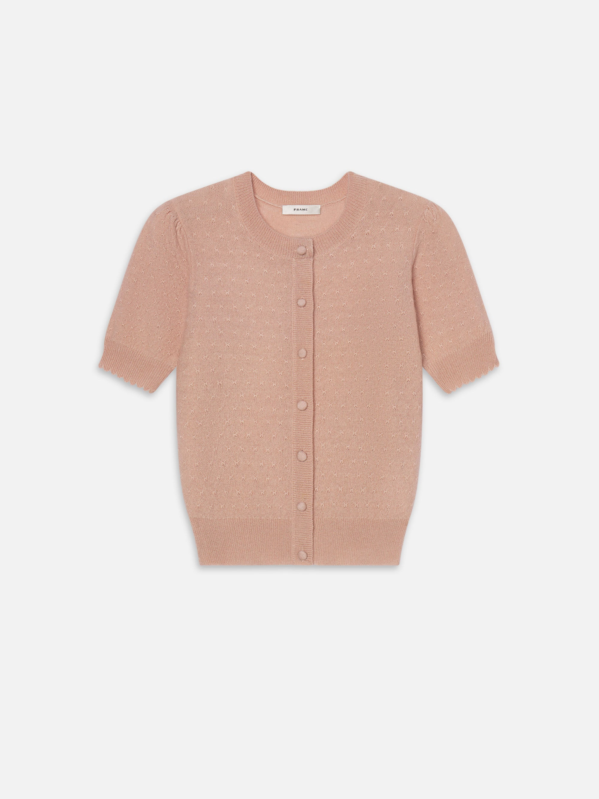 The Cashmere Pointelle Cardi -- Light Pink | Frame Denim