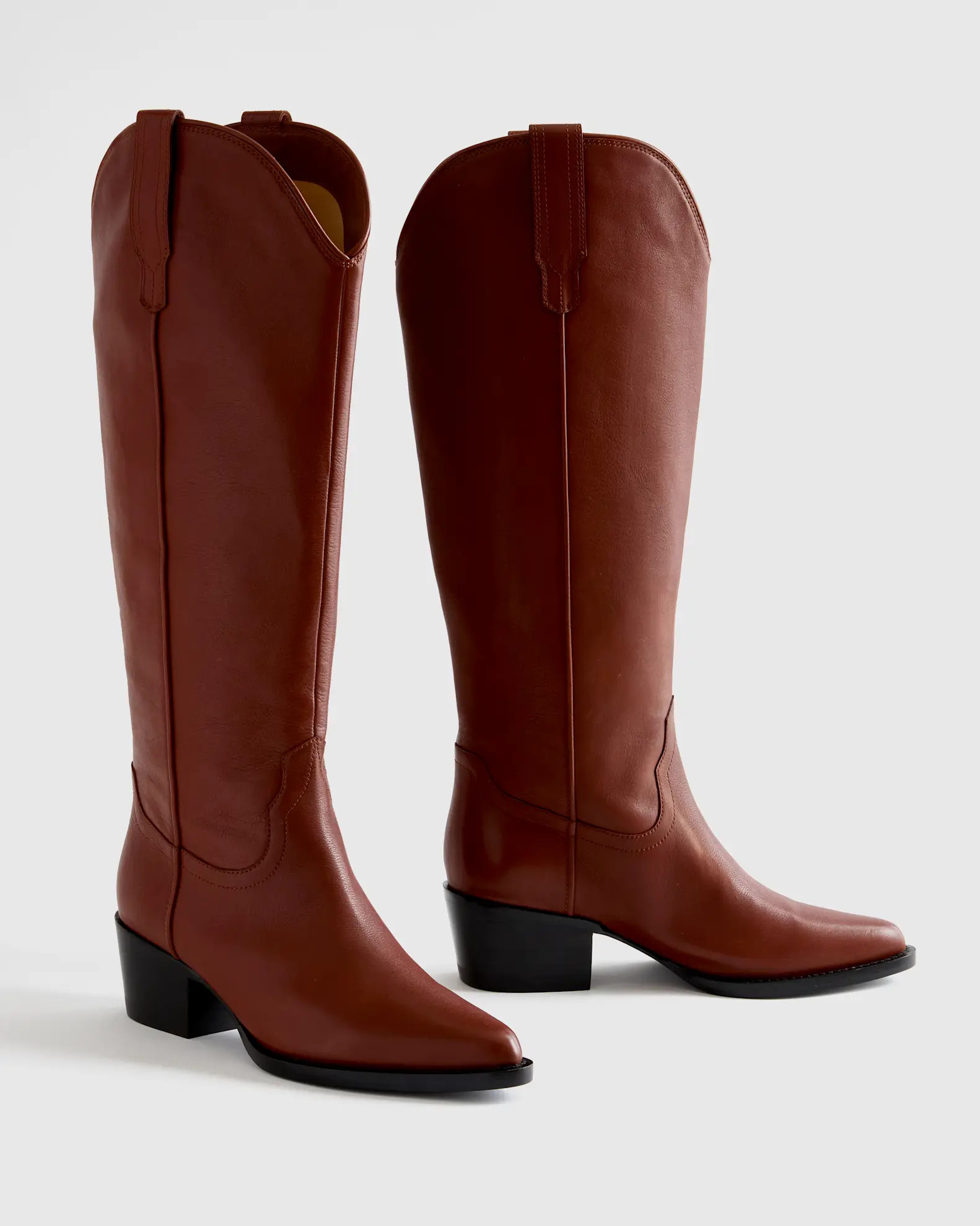 Italian Leather Tall Western Boots in Saddle | Quince