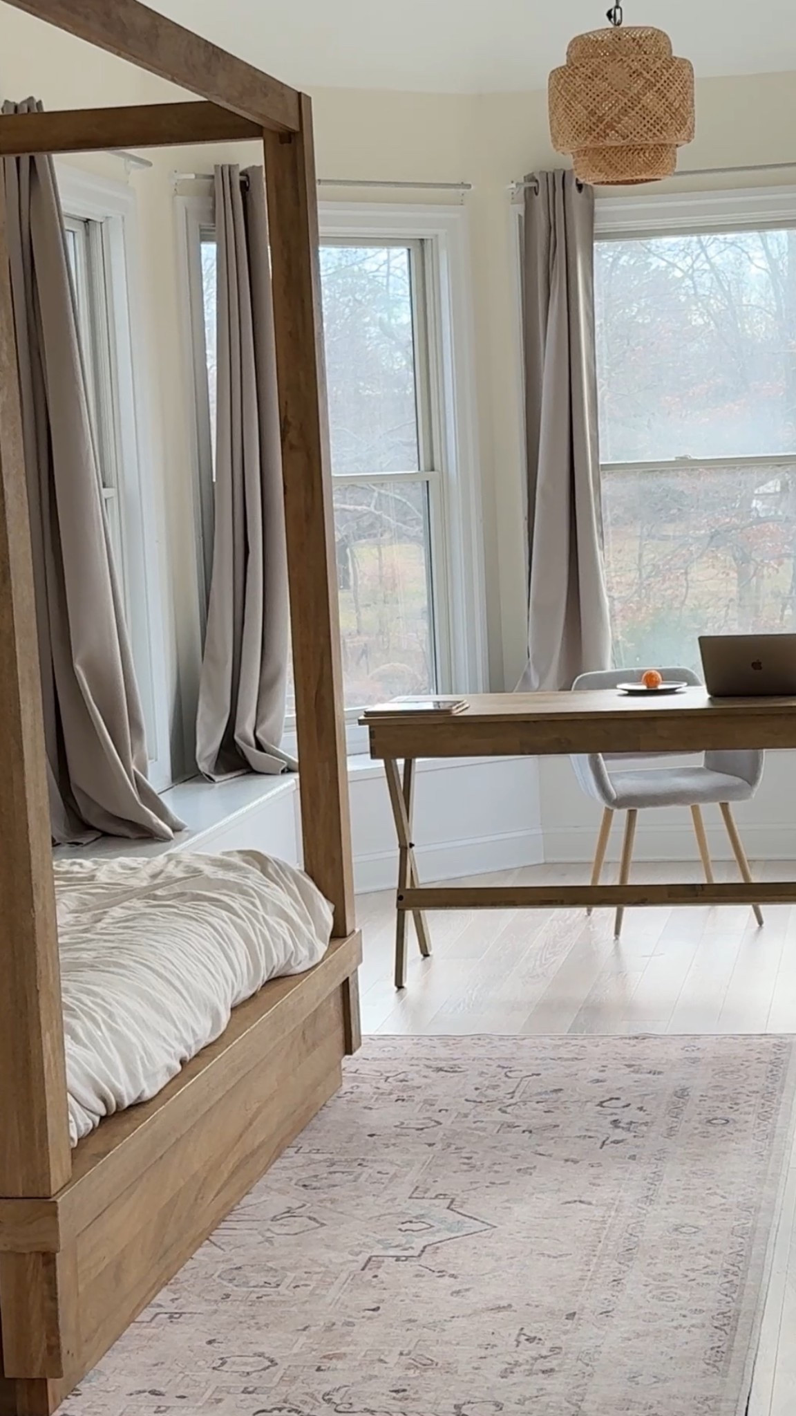 Bedroom refresh coastal bedroom natural wood bedroom home decor new bedding canopy bed desk in bedroom glow up

#LTKmorningroutine #LTKHome