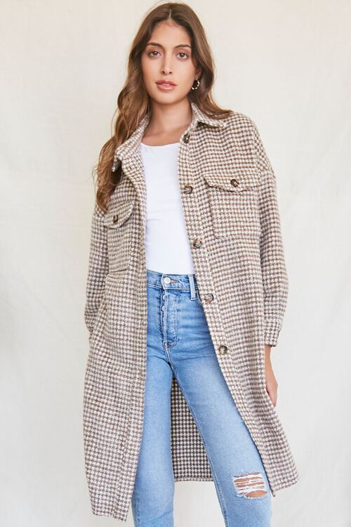 Brushed Houndstooth Longline Coat | Forever 21 (US)