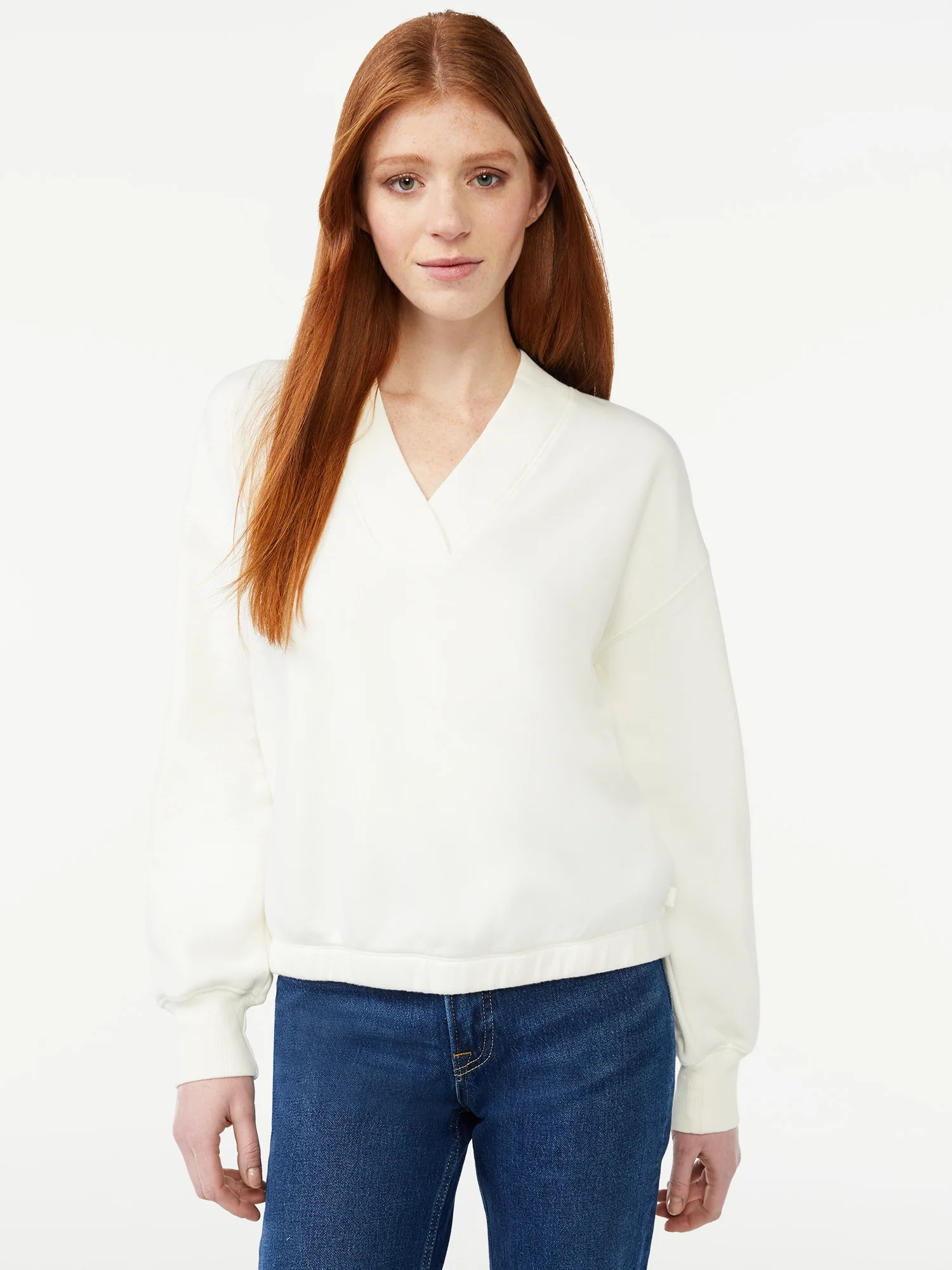 Free Assembly Women's V-Neck Sweatshirt with Long Sleeves | Walmart (US)