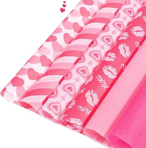 Whaline 120 Sheets Valentine's Day Tissue Paper Bulk 14 x 20 Inch Assorted 6 Designs Pink Love He... | Amazon (US)