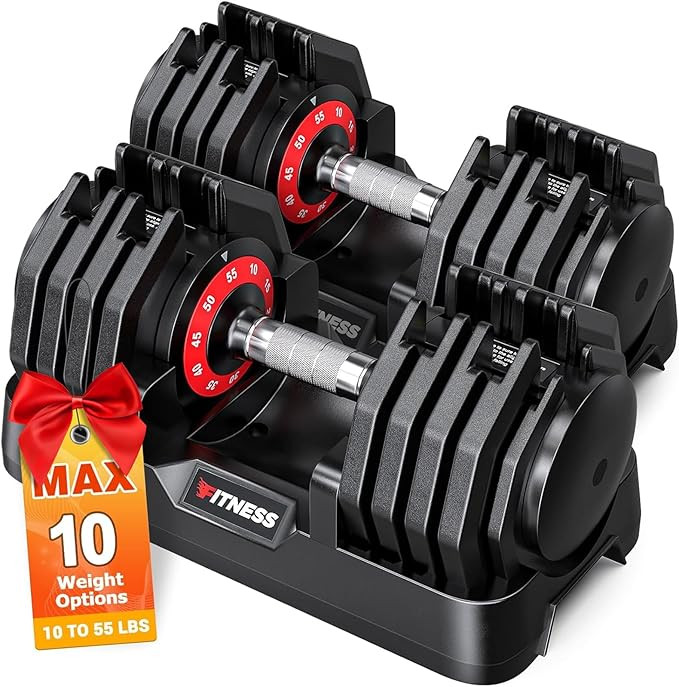 Adjustable Dumbbells Set of 2, 1 Hand Adjustable Weights Dumbbells Set, 5 in 1/10 in 1 Free Dumbb... | Amazon (US)