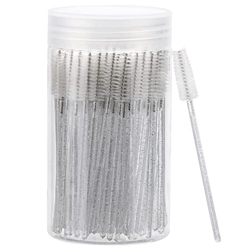 100 Pcs Disposable Mascara Wands, Crystal Eyebrow Spoolies Brush for Eyelash Extensions, Lash Brushes with Container (White) | Amazon (US)