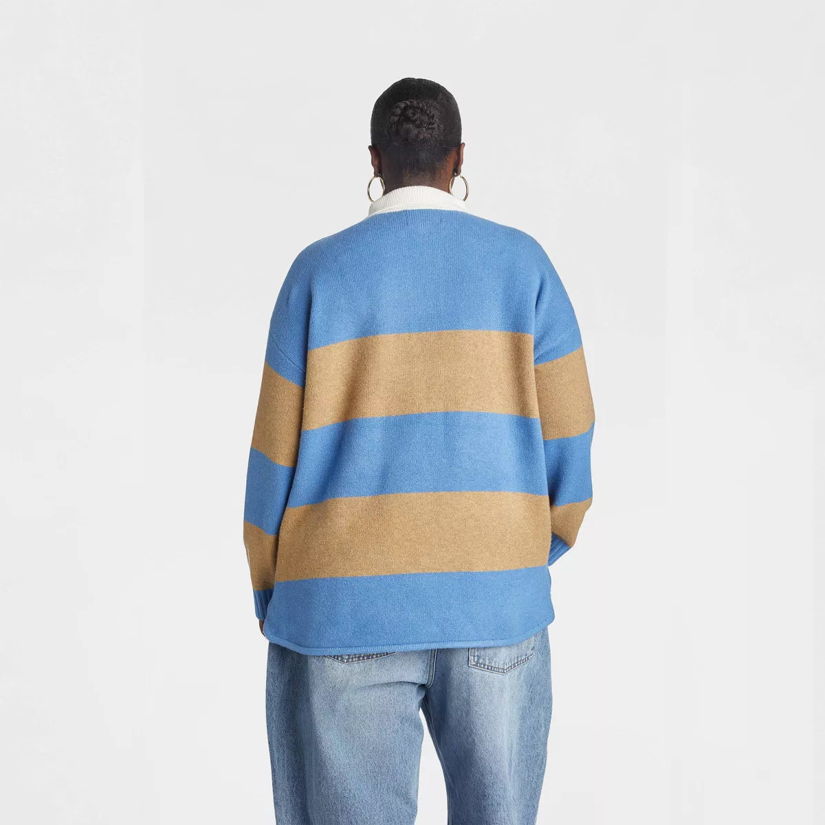 KBB by KAHLANA Women's Long Sleeve 'The Crys Rugby Shirt' - Blue/Camel Striped XS | Target