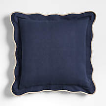 Amalfi Cotton Linen Scallop Edge 23''x23 Deep Indigo Blue Throw Pillow Cover + Reviews | Crate & ... | Crate & Barrel