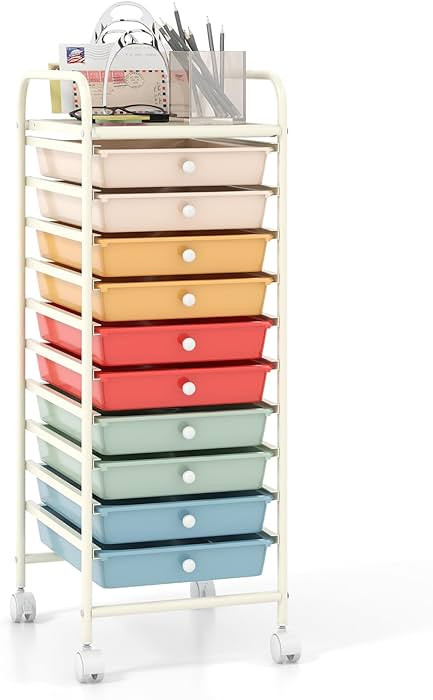 COSTWAY 10-Drawer Rolling Storage Cart, Utility Mobile Trolley with Removable Drawers & Universal... | Amazon (US)