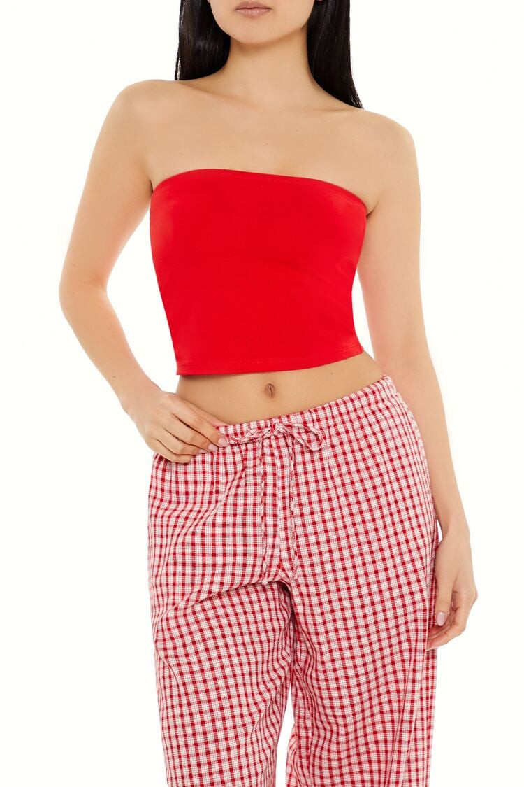 Women's Cropped Tube Top in Red Medium | Forever 21