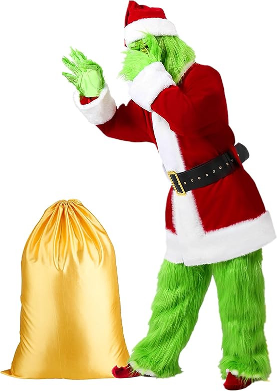 Christmas Green Monster Costume Adult, 8PCS Green Santa Suit Deluxe Furry Santa Costume Set Luxur... | Amazon (US)