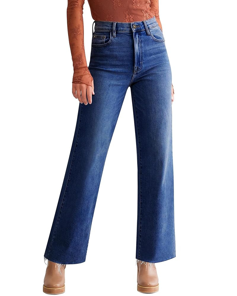 Straight Leg Jeans for Women Trendy High Waisted Cropped Boyfriend Mom Stretchy Frayed Hem Loose ... | Amazon (US)