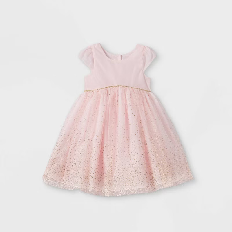 Mia & Mimi Toddler Girls' Glitter Tulle Short Sleeve Dress - Blush Pink | Target