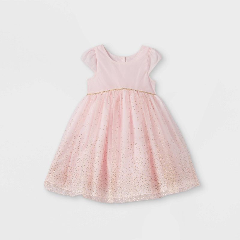 Mia & Mimi Toddler Girls' Glitter Tulle Short Sleeve Dress - Blush Pink | Target