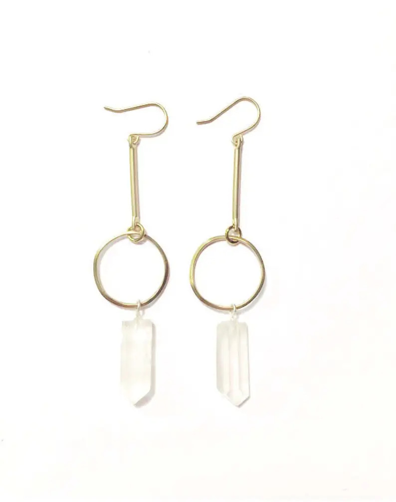 Crystal Drop Earrings With Vintage Brass Pieces and Quartz Crystal Points - Etsy | Etsy (US)