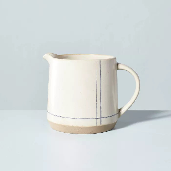 52oz Engineered Stripe Stoneware Pitcher Blue/Sour Cream - Hearth & Hand™ with Magnolia | Target