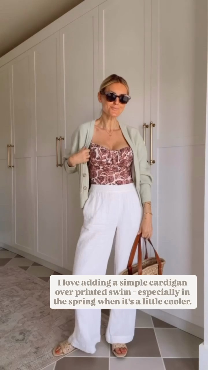 How cute is this casual beach day look?! Love the color of this cardigan for spring! Wearing XS in the cardigan & pants and M in the swimsuit.

Loverly Grey, Loft, Ann Taylor, Shopbop, vacation outfit ideas, beach outfit ideas, pool day outfit ideas, women’s swim, women’s one piece floral swim 

#LTKSwim #LTKTravel #LTKSeasonal