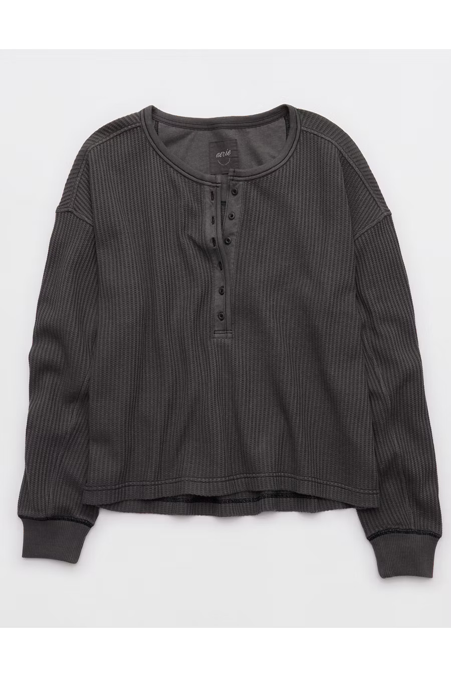 Aerie Waffle Henley Sweatshirt Women's Smoked Gray XXS | American Eagle Outfitters (US & CA)
