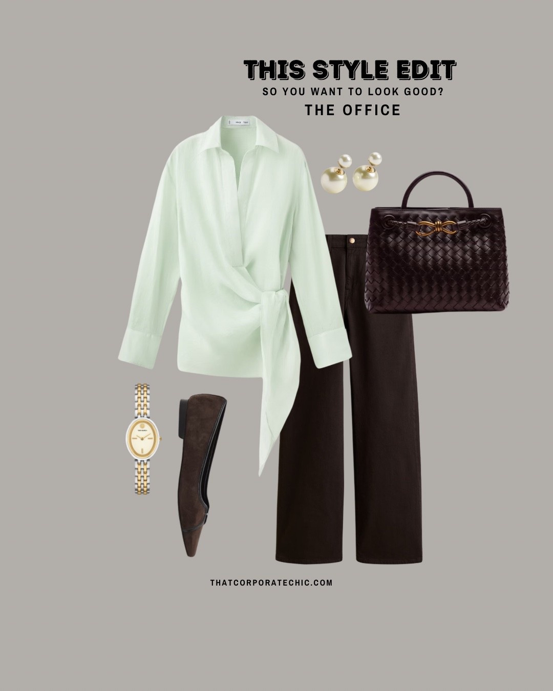 business casual workwear
Spring workwear 
What to wear to the office 
Office essential 
Smart casual
Brown trousers
Workwear colour combo 
Corporate wear