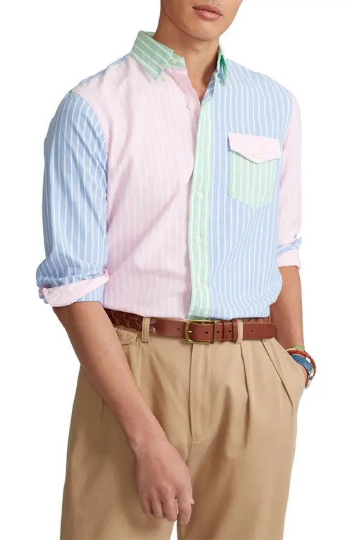 Polo Ralph Lauren Men's Colorblock Stripe Cotton Button-Down Shirt in Stripe Fun Shirt at Nordstrom, | Nordstrom
