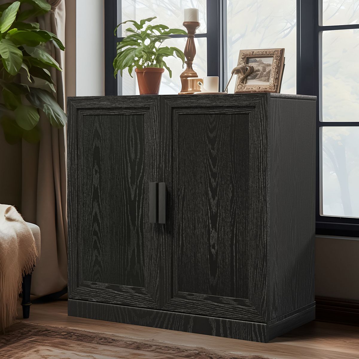 Neutypechic Wood Grain Decorative Bookshelf with Doors and Adjustable Partitions | Target