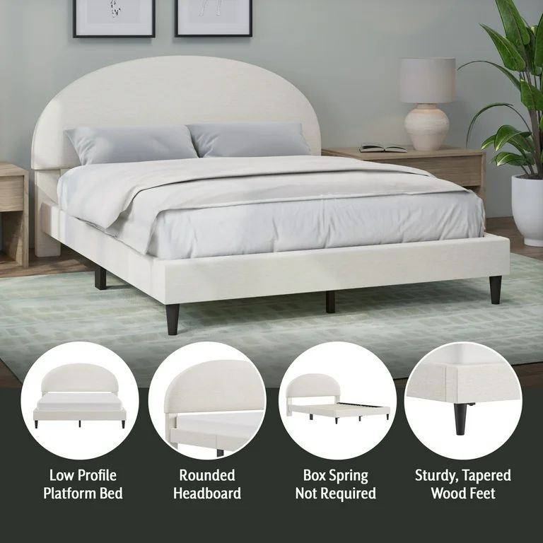 Hycliff Half Moon Upholstered Queen Platform Bed, Ivory, by Hillsdale Living Essentials - Walmart... | Walmart (US)