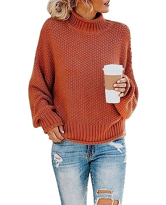 ZESICA Women's Turtleneck Sweaters Long Batwing Sleeve Oversized Chunky Knitted Pullover Tops | Amazon (US)