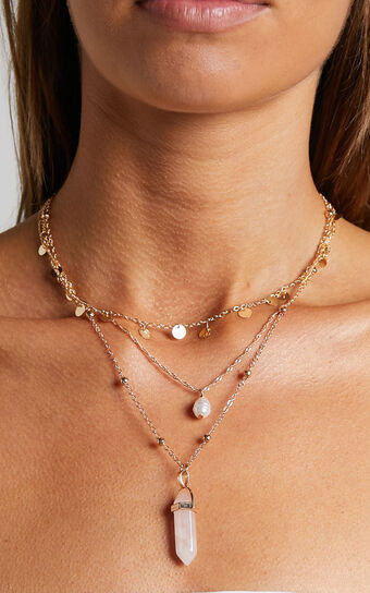 Honeywel Necklace - Crystal Pendant Layered Necklace in Gold | Showpo (US, UK & Europe)