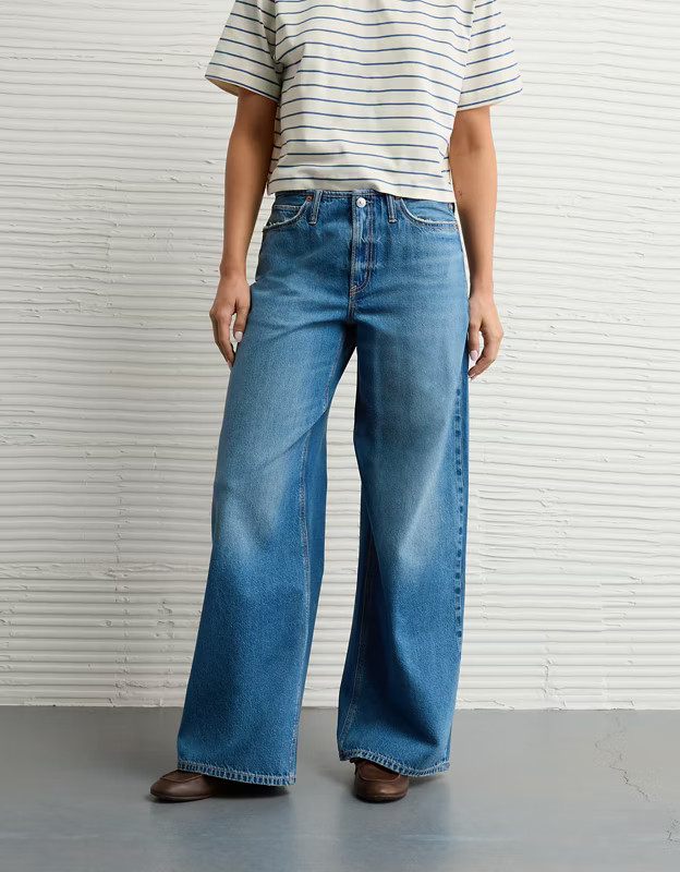 AE Dreamy Drape Strigid Low-Rise Ultra Wide-Leg Jean | American Eagle Outfitters (US & CA)