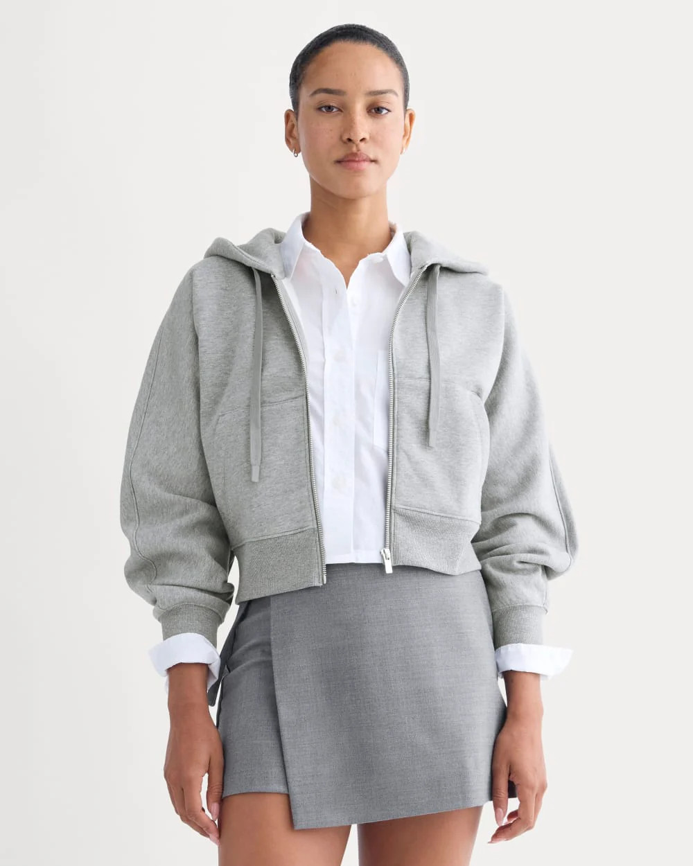 Luxe Fleece Full-Zip Cropped Hoodie | Vintage Heather Grey | Everlane