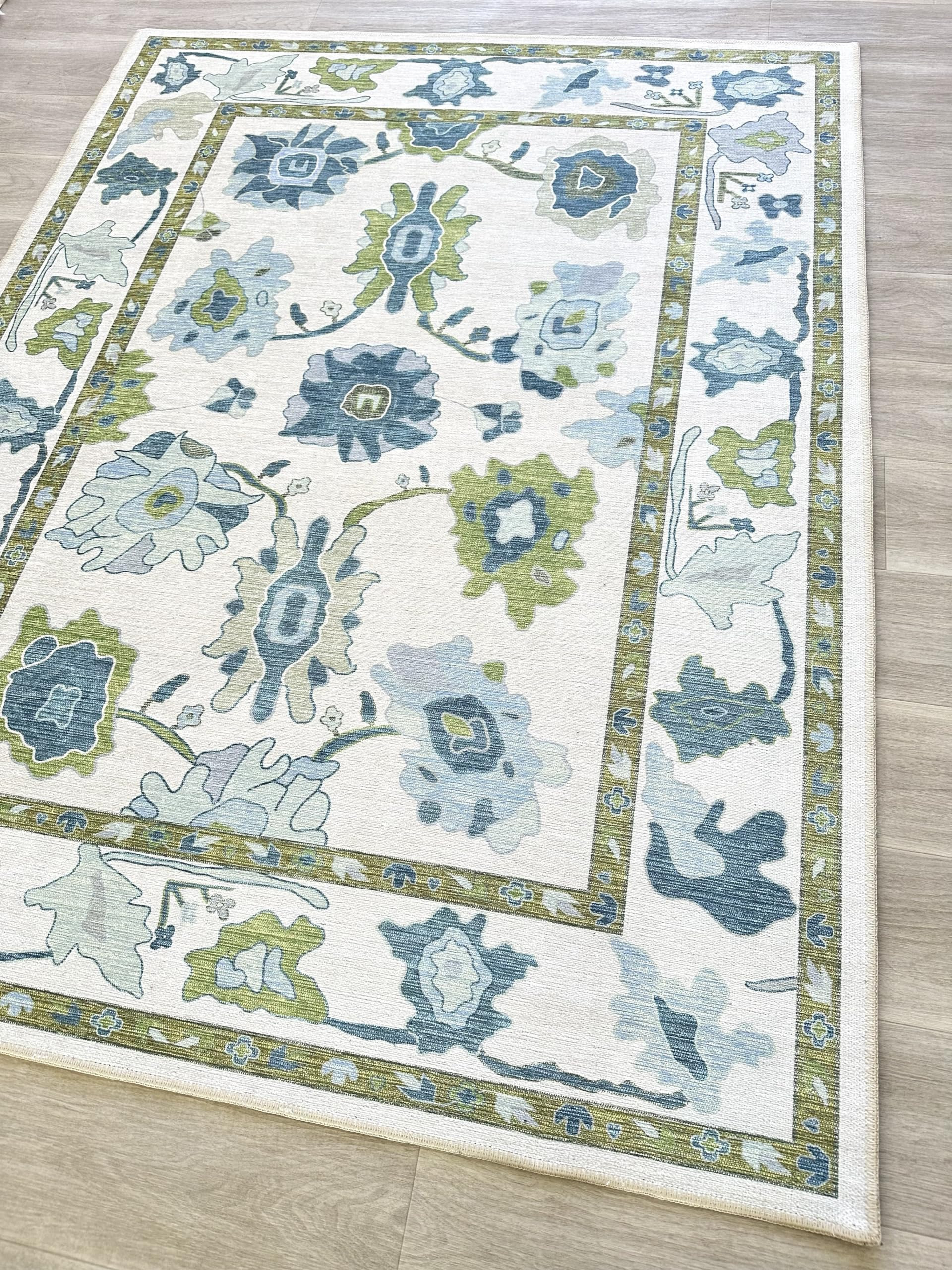 Green Oushak Rug, Modern, Vintage, Turkish, Eclectic, Floral, Pastel, Washable, Area Rugs for Liv... | Amazon (US)