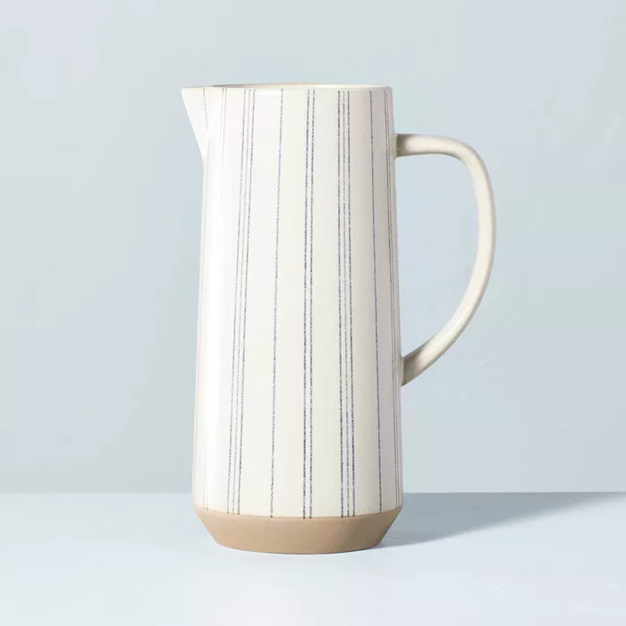 78oz Distressed Stripe Stoneware Pitcher Blue/Sour Cream - Hearth & Hand™ with Magnolia | Target