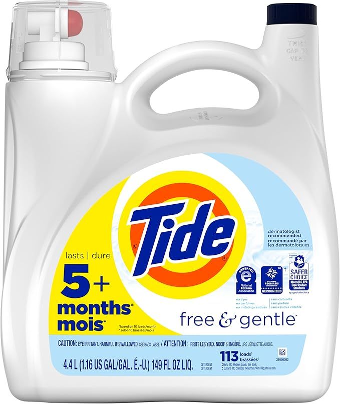 Tide Free & Gentle Liquid Laundry Detergent, 113 loads, 149 fl oz | Amazon (US)