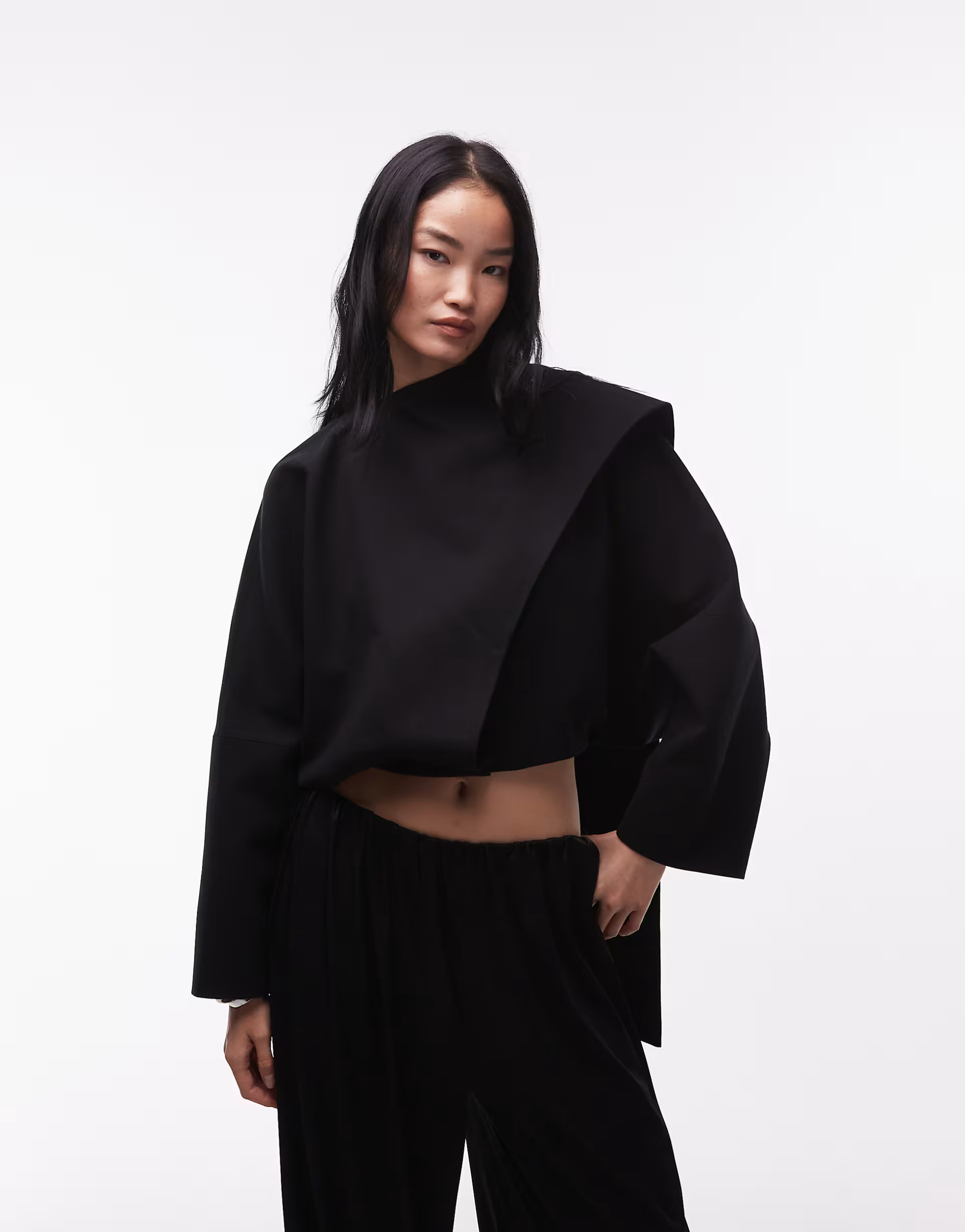 ASOS DESIGN wrap scarf batwing jacket in black | ASOS (Global)